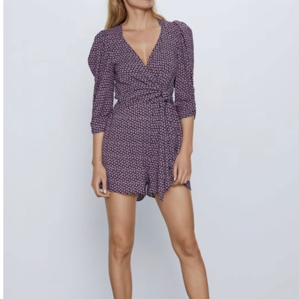 ZARA Printed Purple Jumpsuit